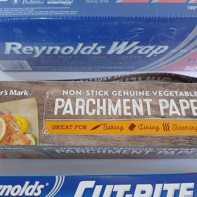 Kitchen Wrap Lot – Foil, Parchment, and Wax Paper – 5 Rolls Total