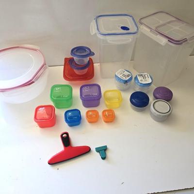 Assorted Food Storage Containers and 6 colorful cups – 25+ Pieces