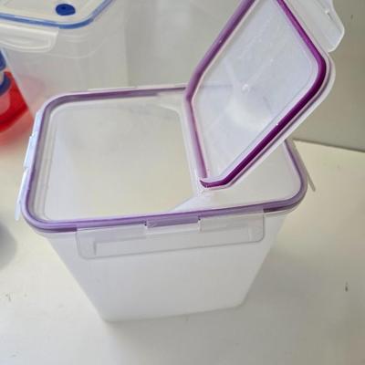 Assorted Food Storage Containers and 6 colorful cups – 25+ Pieces