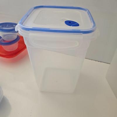 Assorted Food Storage Containers and 6 colorful cups – 25+ Pieces