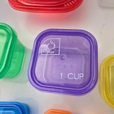 Assorted Food Storage Containers and 6 colorful cups – 25+ Pieces
