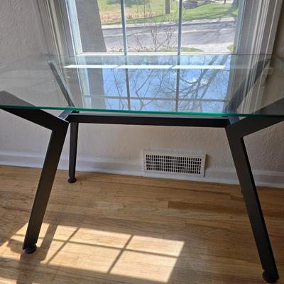 Modern Glass-Top Table / Desk with Black Frame