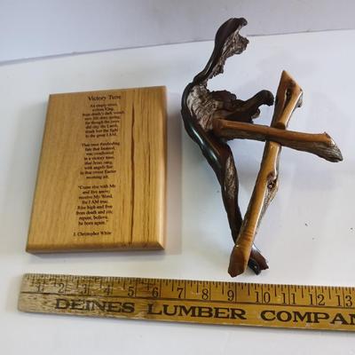 Inspirational Christian Art Lot – J. Christopher White Driftwood Cross & "Victory Tune" Poem Plaque