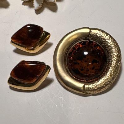 Tigers eye Napier earrings, Hope Chest earrings & pin
