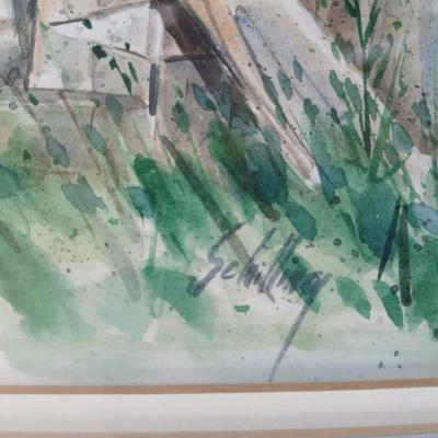 Original Framed Watercolor by Schilling – “Ephraim’s Shed” – Rustic Americana