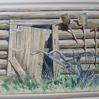 Original Framed Watercolor by Schilling – “Ephraim’s Shed” – Rustic Americana