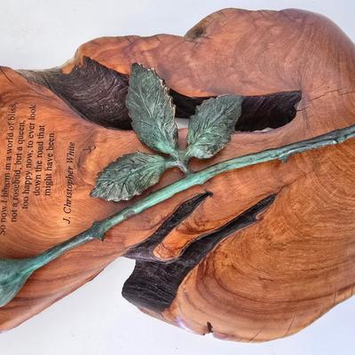 J. Christopher White – “Li’l Rosebud” Bronze & Wood Wall Sculpture