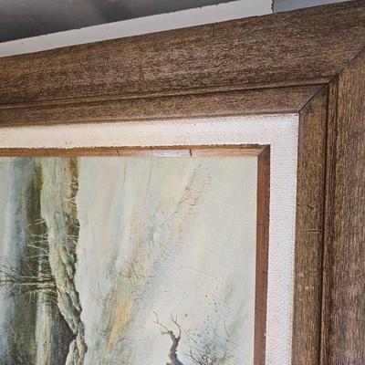 Original Signed Winter Landscape Painting by Jim Sloan – Rustic Framed Art