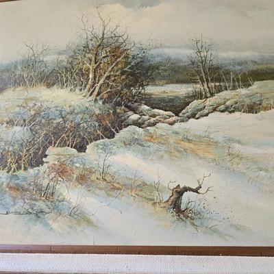 Original Signed Winter Landscape Painting by Jim Sloan – Rustic Framed Art