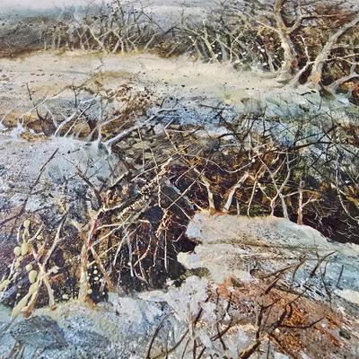 Original Signed Winter Landscape Painting by Jim Sloan – Rustic Framed Art