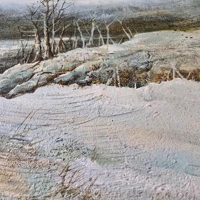 Original Signed Winter Landscape Painting by Jim Sloan – Rustic Framed Art