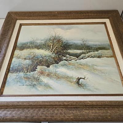 Original Signed Winter Landscape Painting by Jim Sloan – Rustic Framed Art