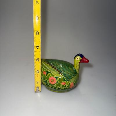 VTG Wooden Decorative Painted Duck 2 Part Trinket Box Handmade in Kashmir India