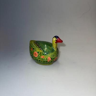 VTG Wooden Decorative Painted Duck 2 Part Trinket Box Handmade in Kashmir India