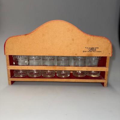 Campbell Soup Wooden Spice Rack w/ 6 jars