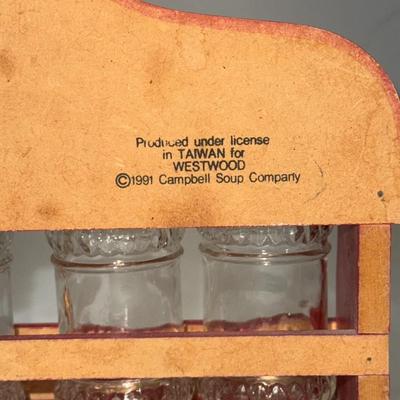 Campbell Soup Wooden Spice Rack w/ 6 jars