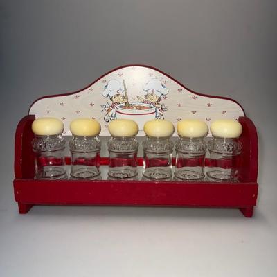Campbell Soup Wooden Spice Rack w/ 6 jars