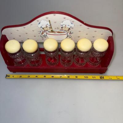 Campbell Soup Wooden Spice Rack w/ 6 jars