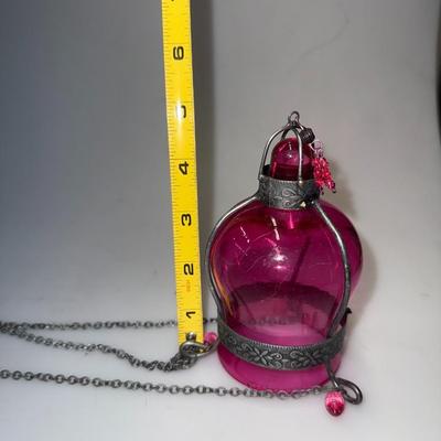 Moroccan Hanging Glass Candle Holder Lot of two (Pink and Blue)