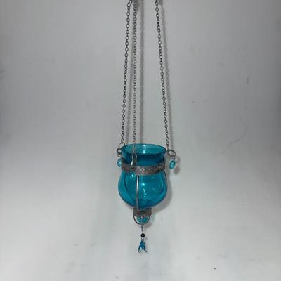 Moroccan Hanging Glass Candle Holder Lot of two (Pink and Blue)