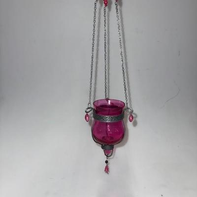 Moroccan Hanging Glass Candle Holder Lot of two (Pink and Blue)
