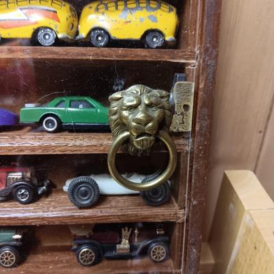 HANDMADE DISPLAY CASE FILLED WITH MAINLY METAL TOY CARS