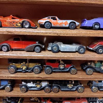 HANDMADE DISPLAY CASE FILLED WITH MAINLY METAL TOY CARS