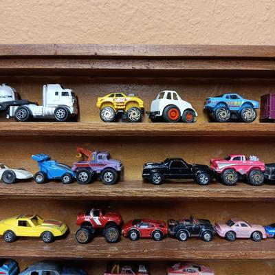 HANDMADE DISPLAY CASE FILLED WITH MAINLY METAL TOY CARS