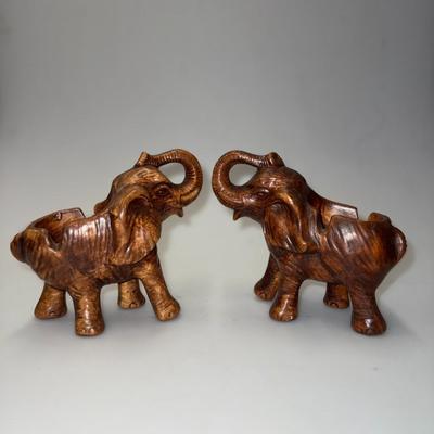 Vintage Hand Painted Ceramic Brown Elephant Ashtray Pottery Figurine Glazed Art