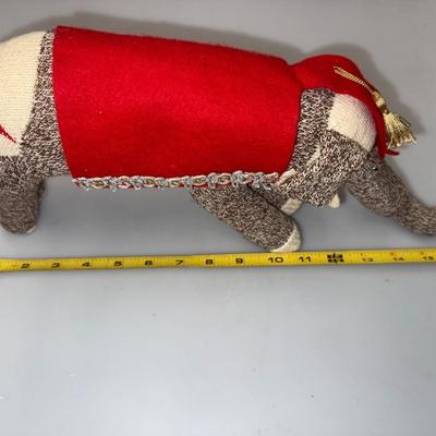 Adorable Vintage Handmade Sock Monkey Elephant Circus Plush Toy Pachyderm