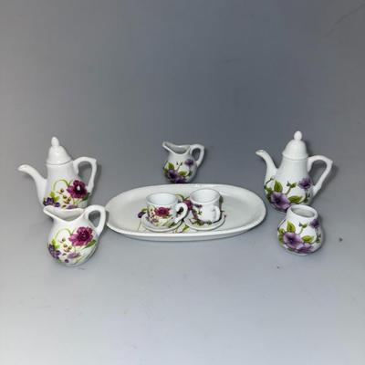 Vtg Style Royal Norfolk Porcelain Miniature Morning Glory Tea Set (9 piece)