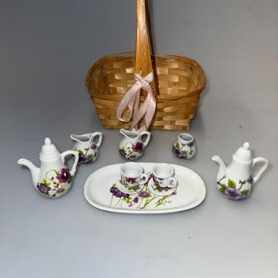 Vtg Style Royal Norfolk Porcelain Miniature Morning Glory Tea Set (9 piece)