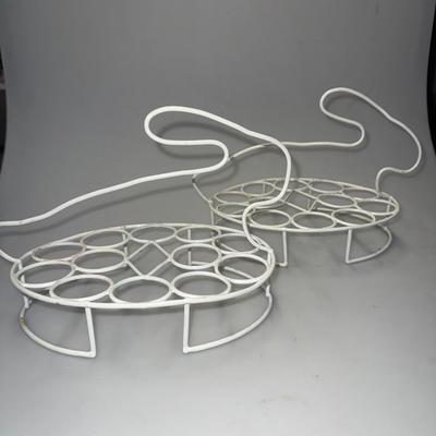 Set of Two White Metal Rabbit Egg Holders