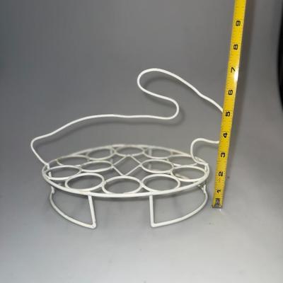 Set of Two White Metal Rabbit Egg Holders