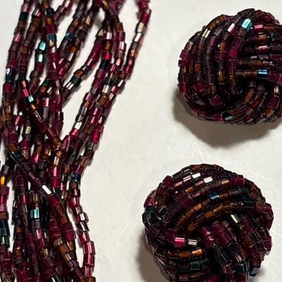 Burgundy beaded jewelry set