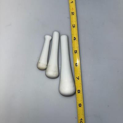 Set of Three Nesting Mortar Pestle White Porcelain Graduated in Size