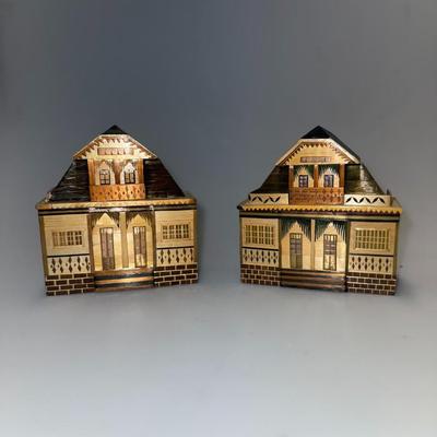 Vintage 1960's bamboo Reed/ Balsa House Shape Trinket / Jewerly Handmade boxes (3)