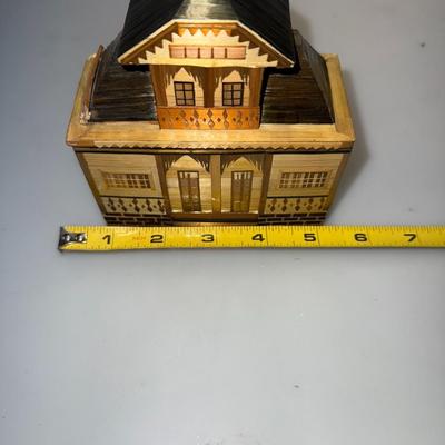 Vintage 1960's bamboo Reed/ Balsa House Shape Trinket / Jewerly Handmade boxes (3)
