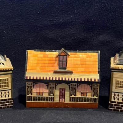 Vintage 1960's bamboo Reed/ Balsa House Shape Trinket / Jewerly Handmade boxes (3)
