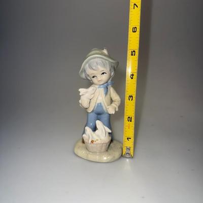 Porcelain Figurine Boy w/ rabbits
