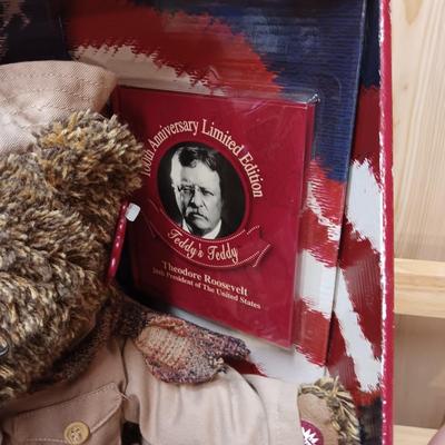 THEODORE ROOSEVELT 100TH ANNIVERSARY LIMITED EDITION TEDDY BEAR AND A CERAMIC PIGGY BANK