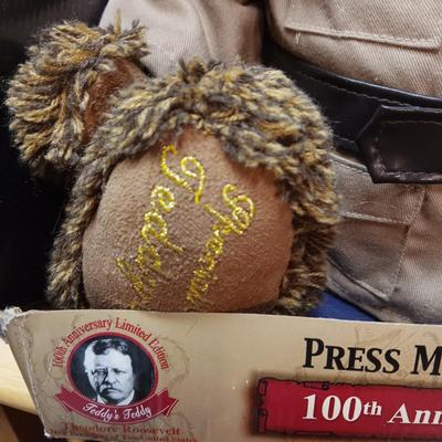 THEODORE ROOSEVELT 100TH ANNIVERSARY LIMITED EDITION TEDDY BEAR AND A CERAMIC PIGGY BANK