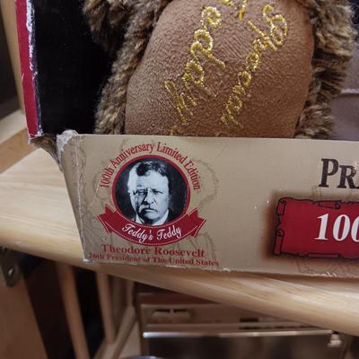 THEODORE ROOSEVELT 100TH ANNIVERSARY LIMITED EDITION TEDDY BEAR AND A CERAMIC PIGGY BANK