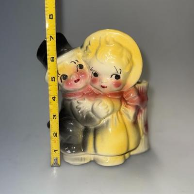 Vintage Art pottery planter boy & Girl