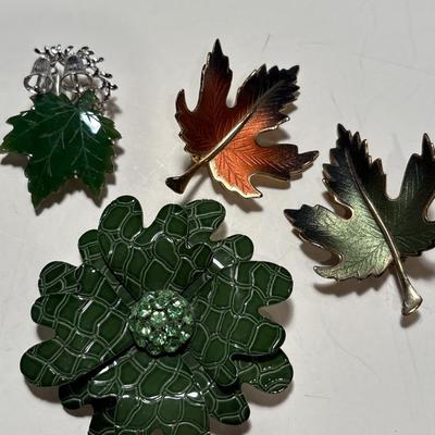 Leaf & flower brooches