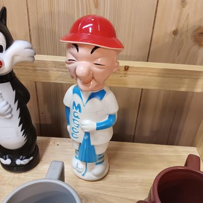 MR MAGOO AND 2 OTHER EMPTY SOAKY'S PLUS THICK PLASTIC CARTOON CHARACTER CUPS