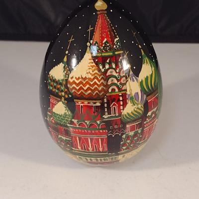 Hand Painted Russian Lacquer Egg- Approx 5 1/4" Tall