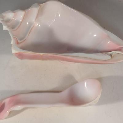 Carved Conch Shell Condiment Dish with Spoon