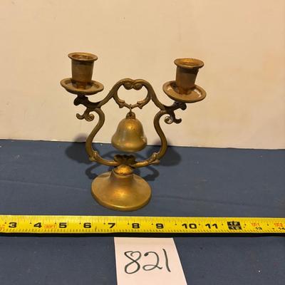 Vintage Brass Tavern Bell Double Candle Holder