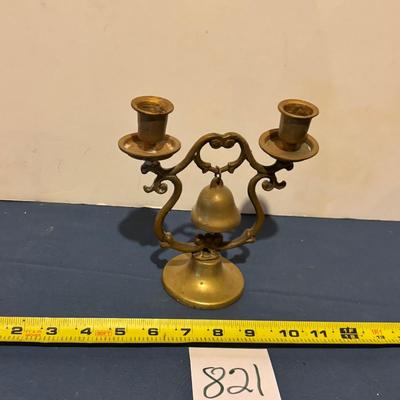 Vintage Brass Tavern Bell Double Candle Holder